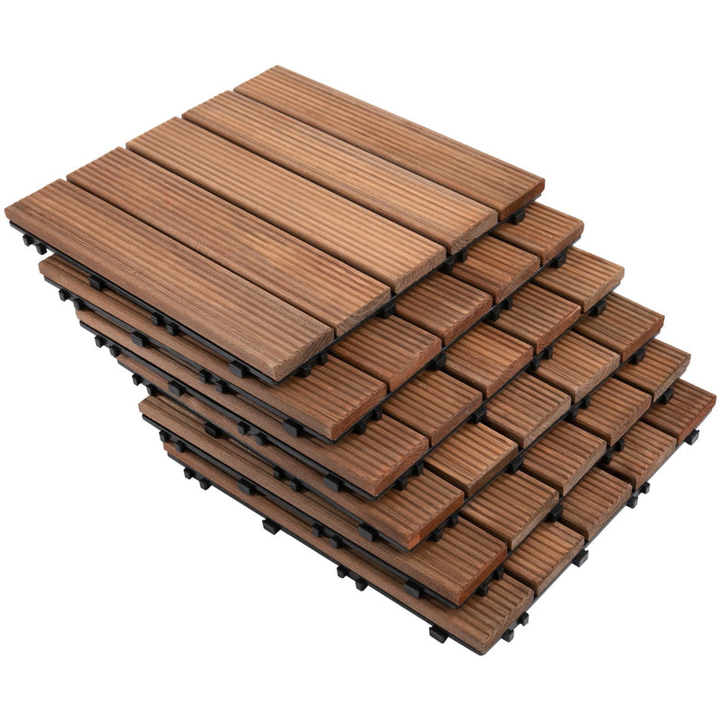 27 Pcs Solid Wood Interlocking Deck Floor Tile, Brown