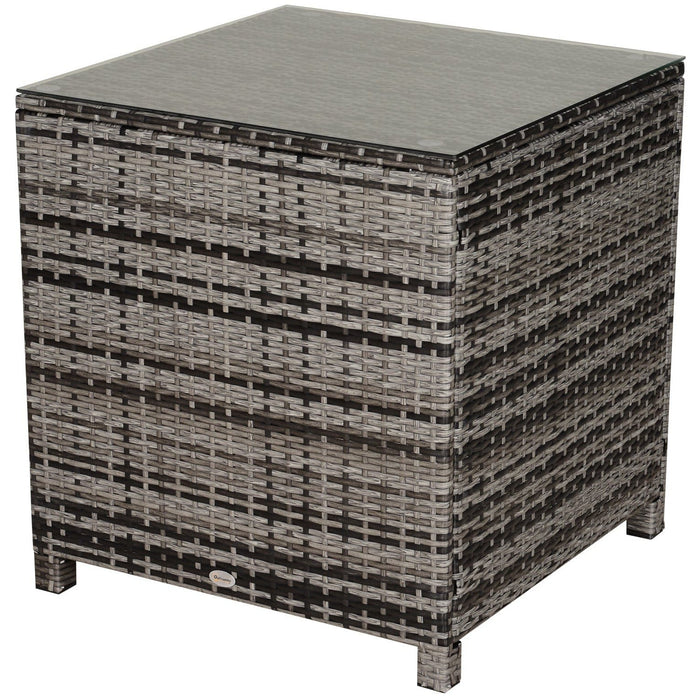 Rattan Side Table, Tempered Glass Top
