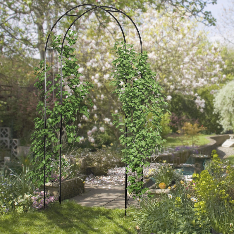Garden Arch with Trellis for Climbing Plant Support and Tidy Walkways Matte Black Outsunny
