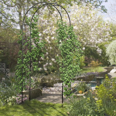 Garden Arch with Trellis for Climbing Plant Support and Tidy Walkways Matte Black Outsunny