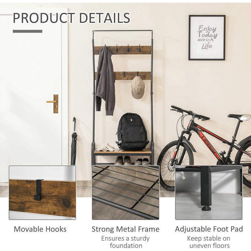 Industrial Coat Rack Shoe Cabinet Rustic Brown