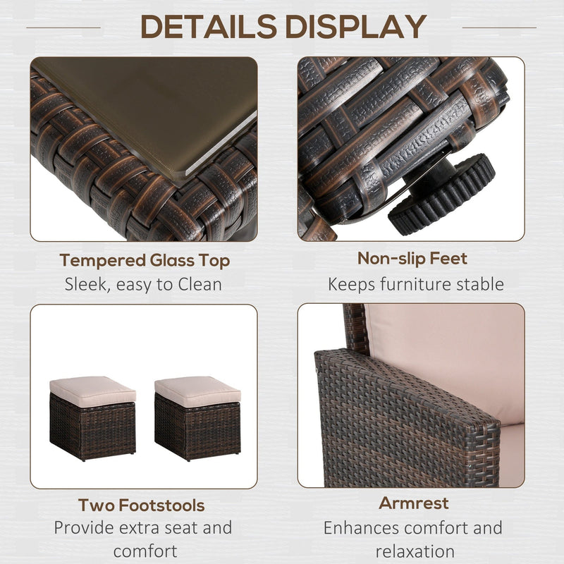 6 Piece Outdoor Dining Set with Rattan Chairs & Glass Table