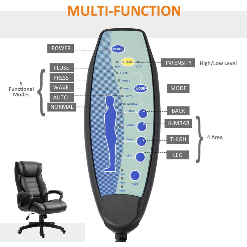 6 Point Vibrating Massage Office Chair, Swivel, Footrest