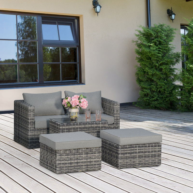 2 Seater Rattan Garden Furniture Set, Grey