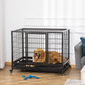 43" Large Heavy Duty Dog Kennel with Wheels, Black Pawhut