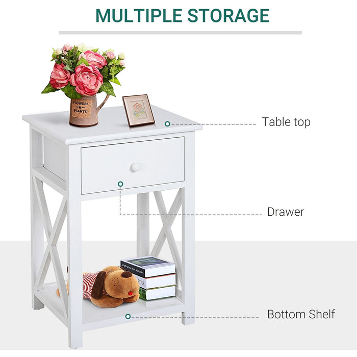 Traditional Accent End Table with X-Bar Shelf, 1 Drawer