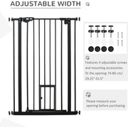 Extra Tall Pet Gate with Door (74-80cm) - Black Pawhut