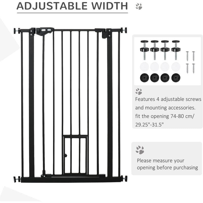 Extra Tall Pet Gate with Door (74-80cm) - Black Pawhut