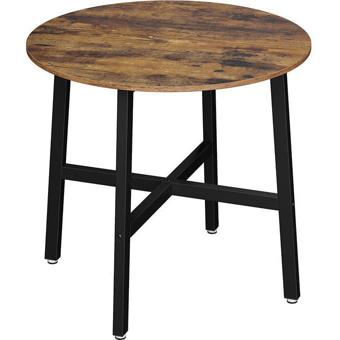 Round Industrial Dining Table by Vasagle - 80cm diameter - features sturdy black steel frame and rustic brown wooden tabletop