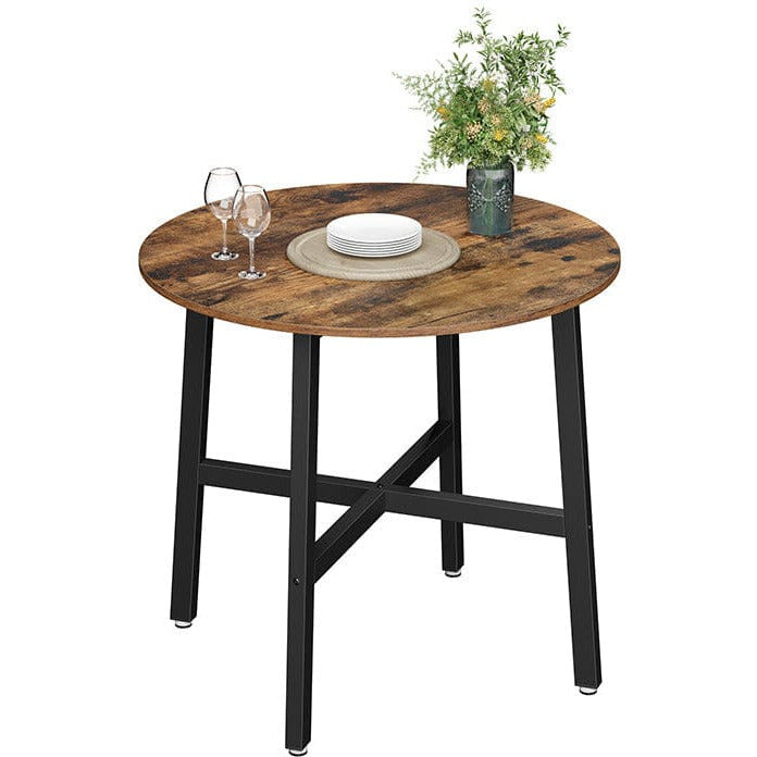 Round Industrial Dining Table by Vasagle - 80cm diameter - features sturdy black steel frame and rustic brown wooden tabletop