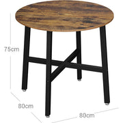 Round Industrial Dining Table by Vasagle - 80cm diameter - features sturdy black steel frame and rustic brown wooden tabletop