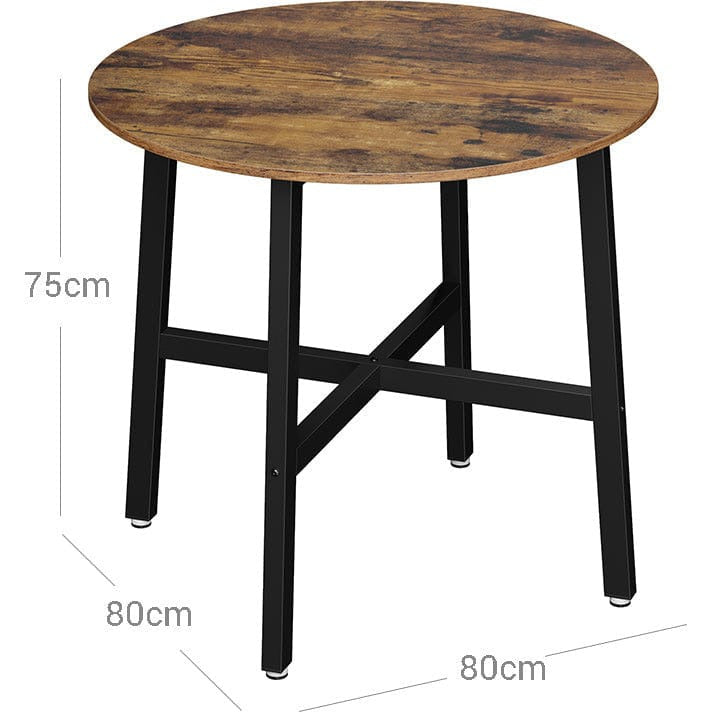 Round Industrial Dining Table by Vasagle - 80cm diameter - features sturdy black steel frame and rustic brown wooden tabletop