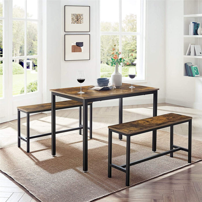 Industrial Dining Table With Benches by Vasagle