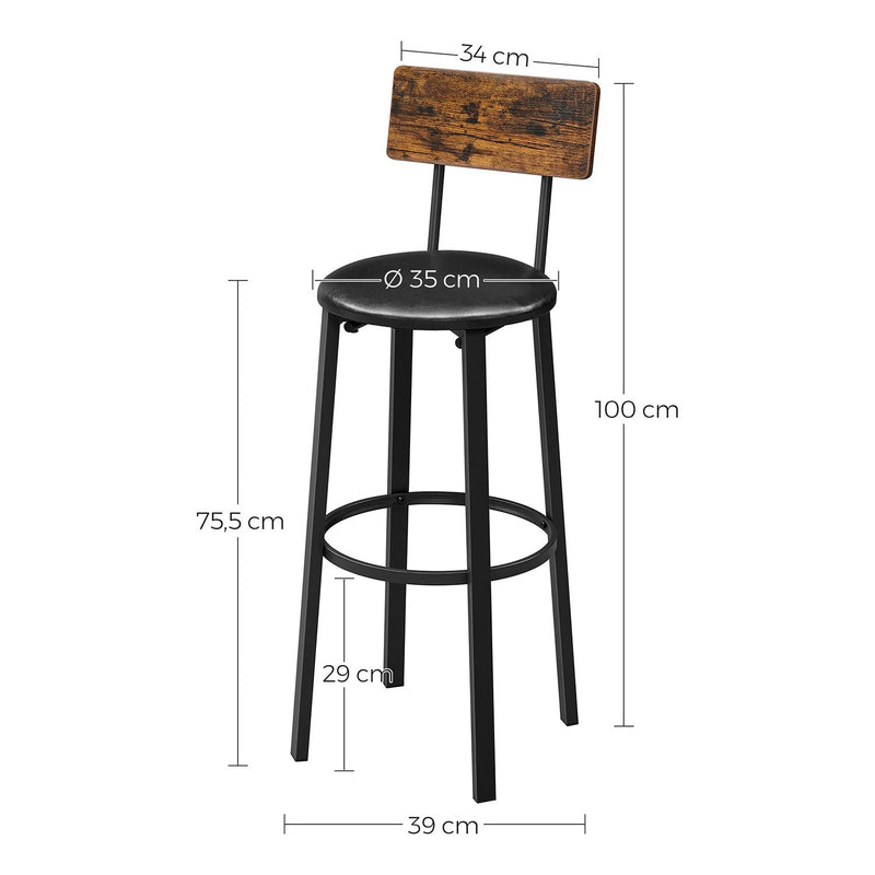 Vasagle Set of 2 Bar Stools With Backs VASAGLE