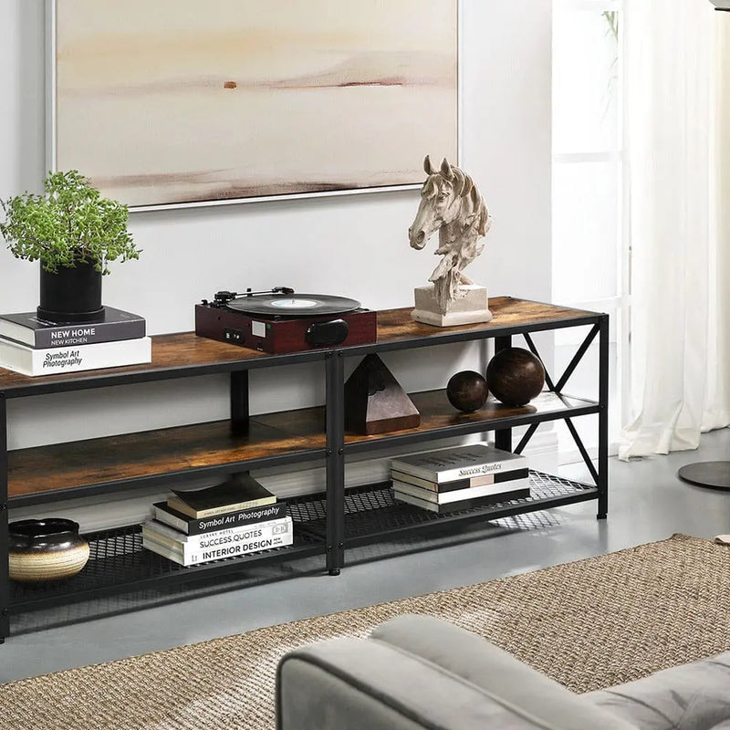 Industrial TV Unit for 60 Inch TV by Vasagle - 140cm wide with two large open shelves for storage