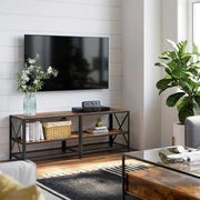 Industrial TV Unit for 60 Inch TV by Vasagle - 140cm wide with two large open shelves for storage