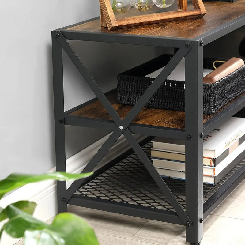 Industrial TV Unit for 60 Inch TV by Vasagle - 140cm wide with two large open shelves for storage
