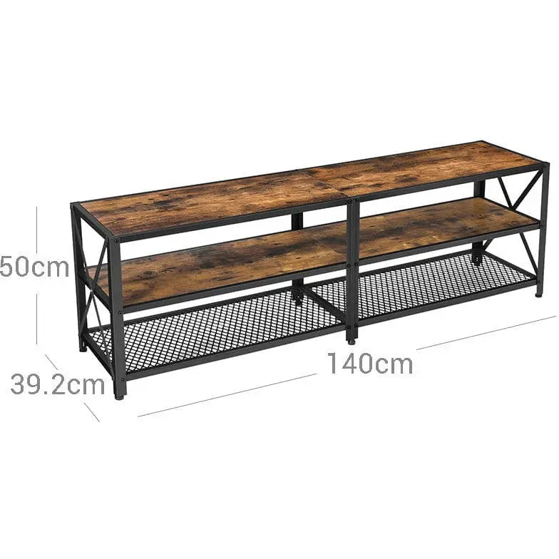 Industrial TV Unit for 60 Inch TV by Vasagle - 140cm wide with two large open shelves for storage