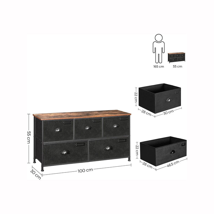 Storage Dresser with 5 Fabric Drawers, Brown & Black