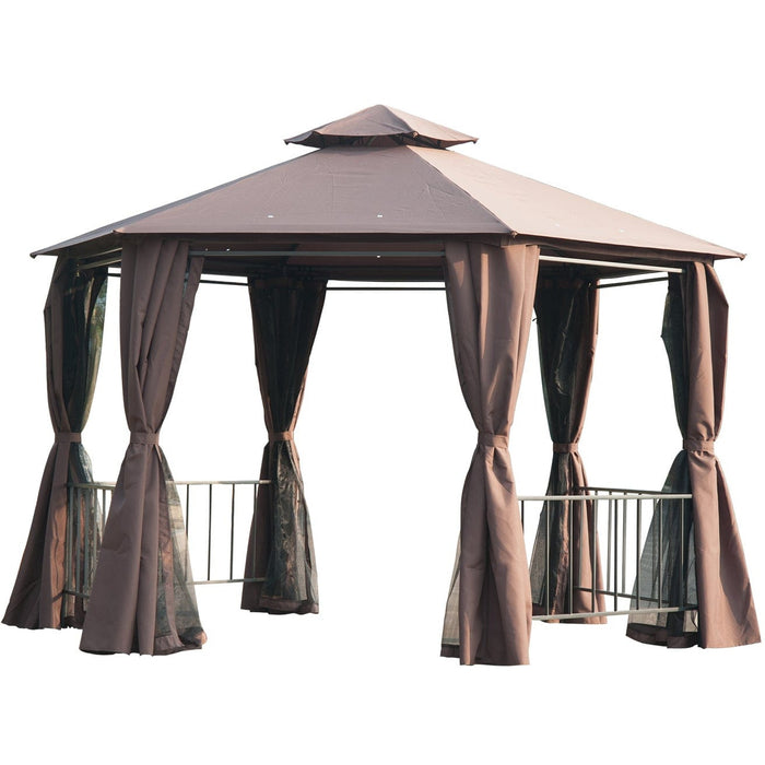 Hexagonal Metal Frame Gazebo With Sides, 3x3m