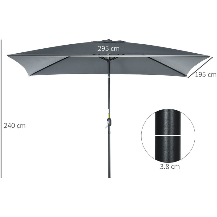 3x2m Stylish Garden Parasol Rectangular - Dark Grey