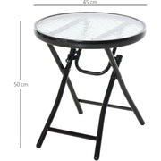 Outsunny Foldable Garden Table, Round Folding Table with Glass Tabletop and Safety Buckle for Patio, Garden, Outdoor, Indoor, Black Outsunny