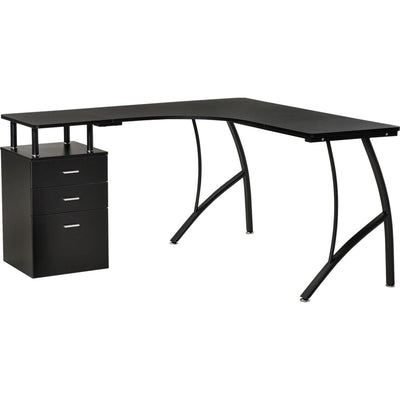 Industrial Corner Desk with Drawer, Black, Home Office Homcom