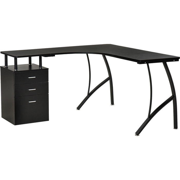 Industrial Corner Desk with Drawer, Black, Home Office