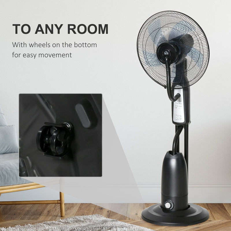 Misting Pedestal Fan, 2.8L Tank, Timer, Remote, Black Homcom