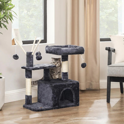 Grey Cat Tree Tower with Platform, Cave, and Scratching Post by Feandrea