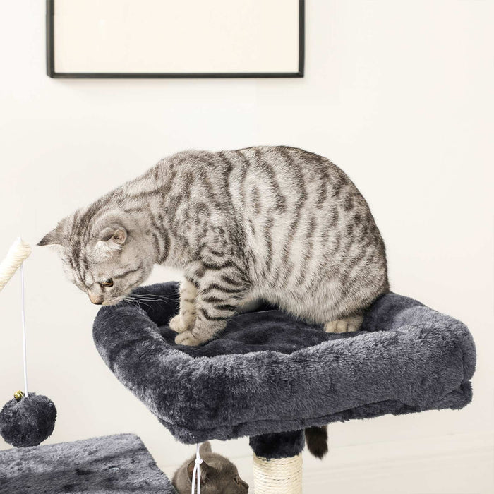 3-Level Grey Cat Tree with 3 Pompoms