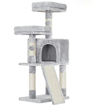 Feandrea Grey Cat Tower with Scratching Ramp And Secret Cave Hideout