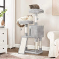 Feandrea Grey Cat Tower with Scratching Ramp And Secret Cave Hideout