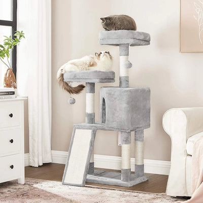 Feandrea Grey Cat Tower with Scratching Ramp And Secret Cave Hideout