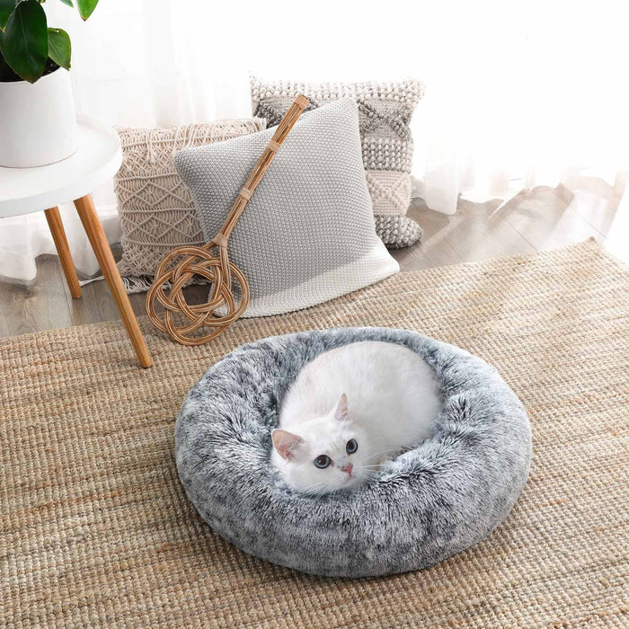 Grey Dog Bed with Soft Plush Cushion