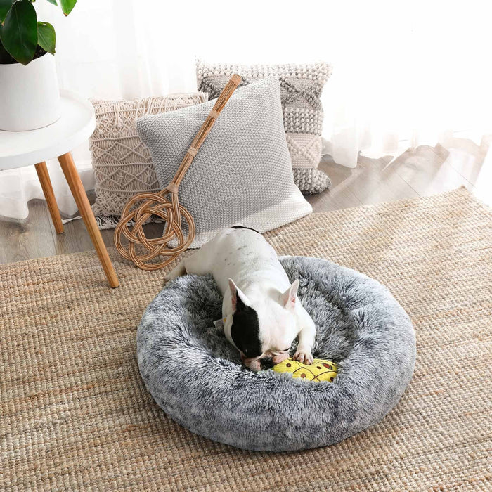 Grey Dog Bed with Soft Plush Cushion
