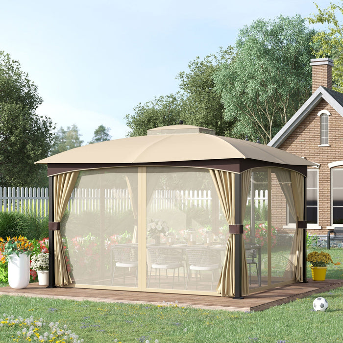 Gazebo For Patio, Double Tier Roof, Netting & Curtains, 4x3