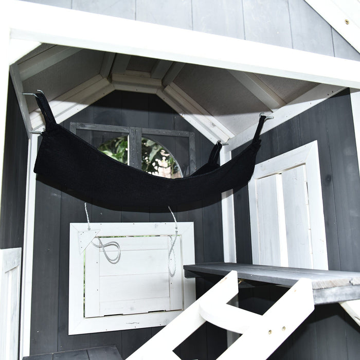 Wooden Cat Shelter, 2 Floors - Grey & White