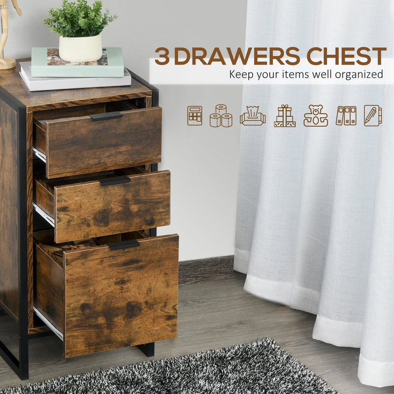 Industrial 3 Drawer Chest, Metal Frame, Bedroom/Living Room