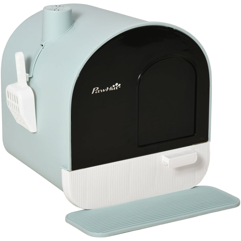 Green Cat Litter Box w/ Hood, Scoop, Filter, Flap Door