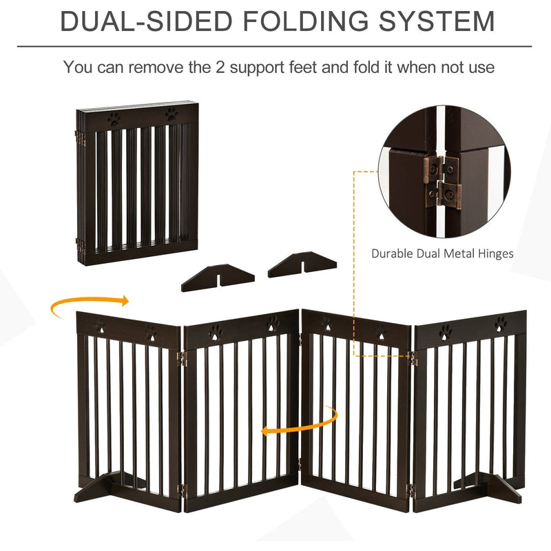 Freestanding Pet Gate, Folding Design, 204 x 61cm, Brown