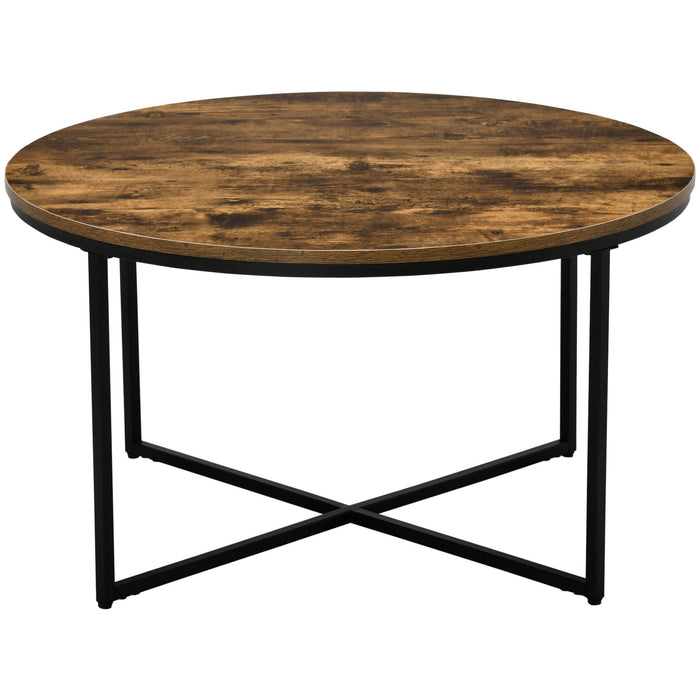 Industrial Round Coffee Table, Metal Frame - Brown