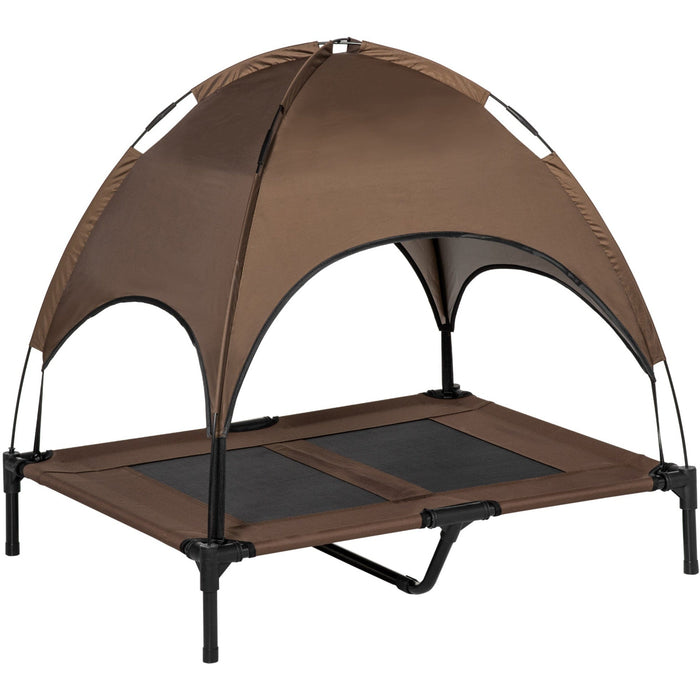 Large Raised Dog Bed with Canopy, Coffee - (92x76x90cm)