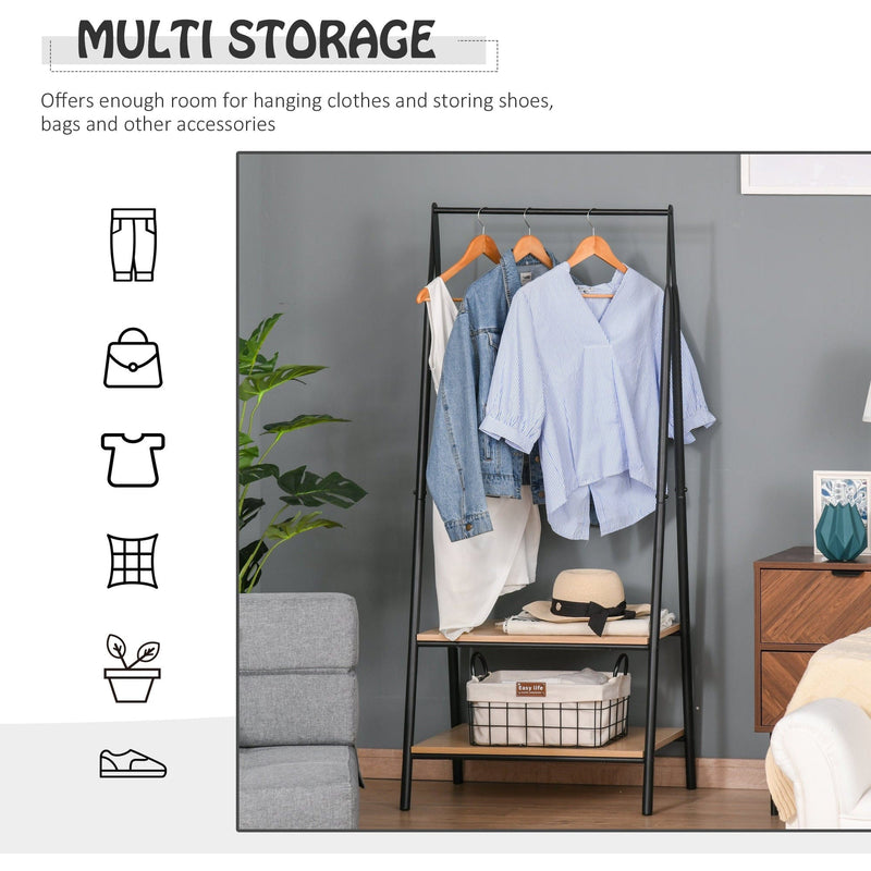 Black Metal Clothes Rail 2-Tier Storage Shelves