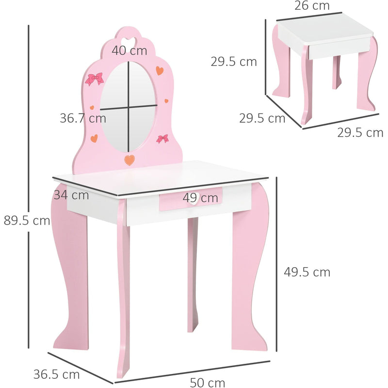 Pink Kids Vanity Set (3-6 Years): Dressing Table, Mirror, Stool