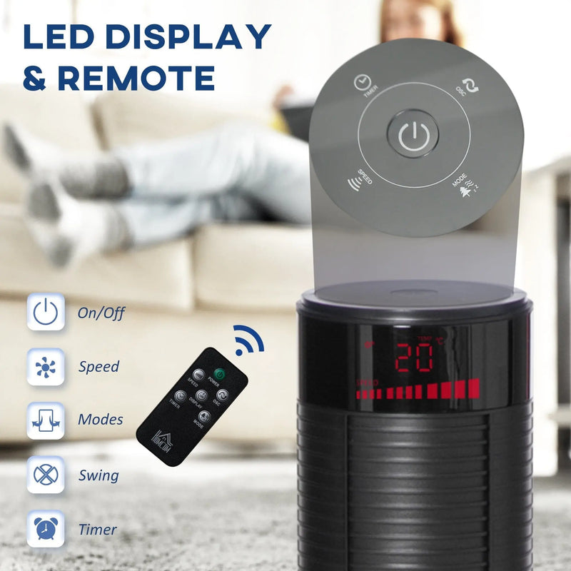 46" Oscillating Tower Fan, 3 Speed, Remote, 12h Timer, Black Homcom
