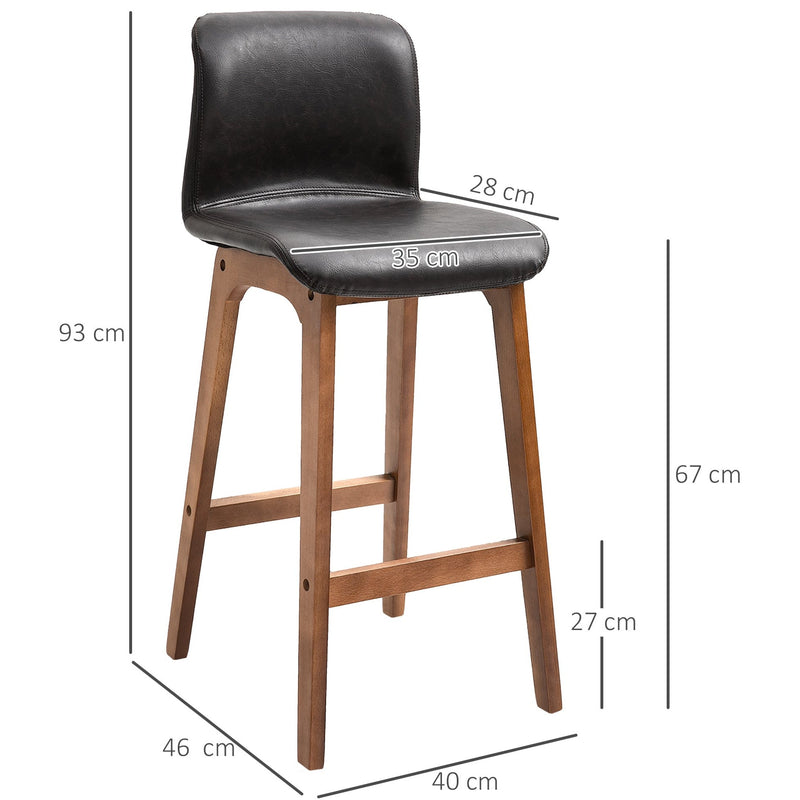 Wooden Breakfast Bar Stools With Backs, Brown Leather