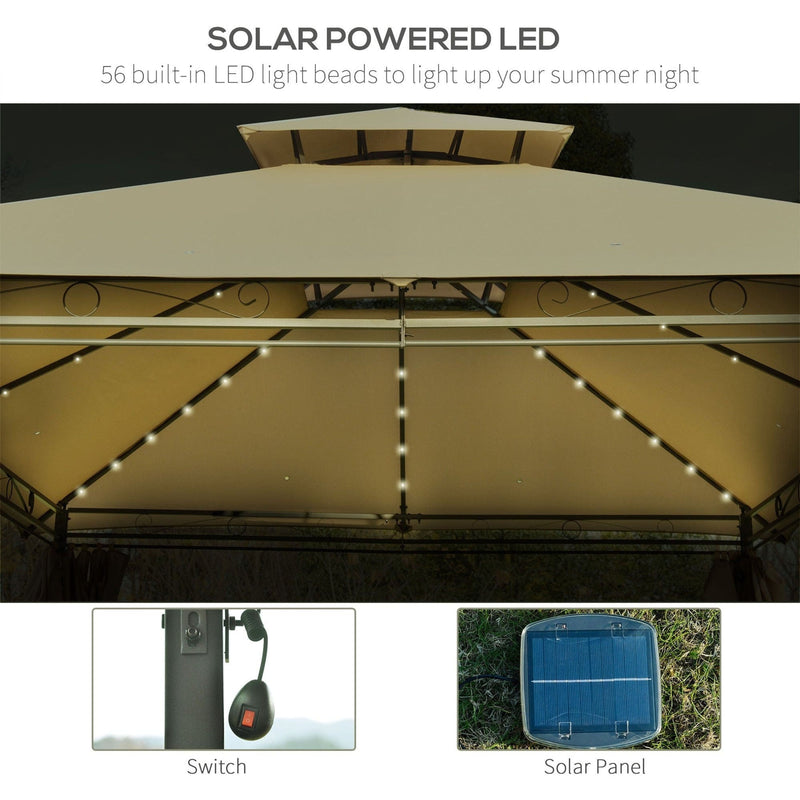 Gazebo With Lights, Metal Frame, Double Tier Roof, 3x4m