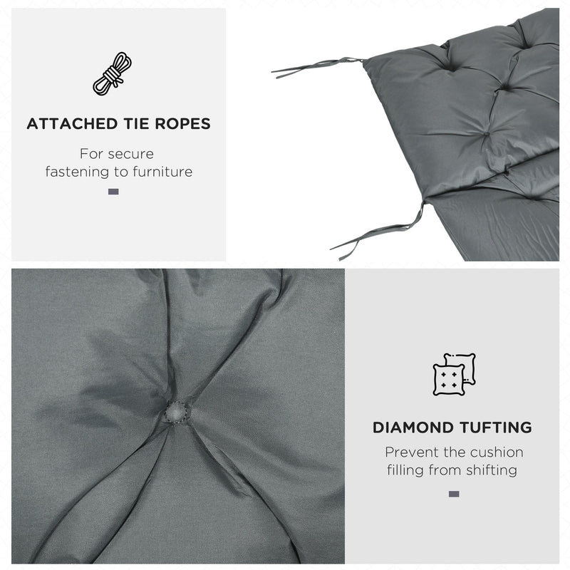 Dark Grey 3 Seater Garden Bench Cushion with Ties - 98x150cm