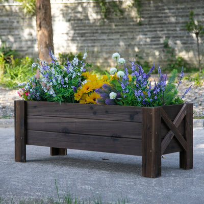 Raised Wooden Planter for Easy Gardening on Patios Balconies or Gardens Carbonised Outsunny